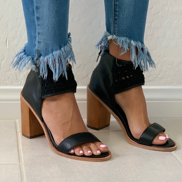 Distressed Leather Wooden Block Heel Sandal - Picture 1 of 8